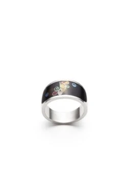 Bague Floral En Argent Fin Et émail Et Or 24K