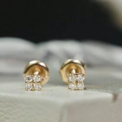 Boucles D'oreilles Les Minis Carrés En Or 10K Et Moissanites