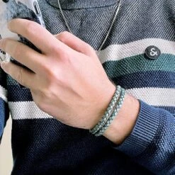 Bracelet La Force En Cuir Tressé Double Et Acier -Mathieu Blan Chard Soldes mathieu blanchard bracelet 7 5 pouces bleu bracelet la force en cuir tresse double et acier 36562895667448