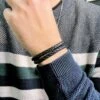 Bracelet La Force En Cuir Tressé Double Et Acier