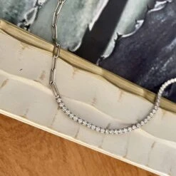 Collier Chaîne Et Tennis En Argent Sterling -Mathieu Blan Chard Soldes mathieu blanchard collier chaine et tennis cz en argent sterling 30203925921959