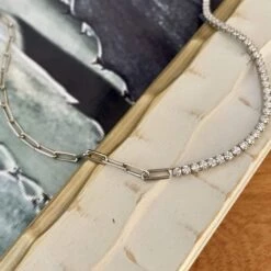 Collier Chaîne Et Tennis En Argent Sterling -Mathieu Blan Chard Soldes mathieu blanchard collier chaine et tennis cz en argent sterling 36166264553720