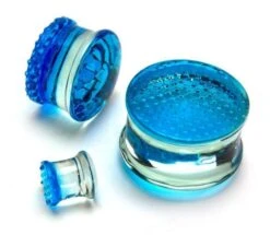 Plugs Honey Comb En Verre Bleu