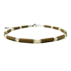 Bracelet De Cheville En Bois De Noisetier Et Perles
