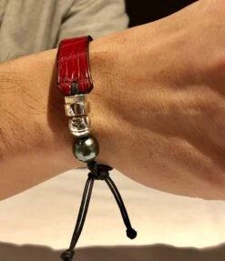Bracelet En Cuir De Crocodile, Perle De Tahiti Et Argent Sterling -Mathieu Blan Chard Soldes romeo j bracelet en cuir de crocodile perle de tahiti et argent 36297810182392
