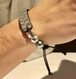 Bracelet En Cuir De Python, Perle De Tahiti Et Argent Sterling
