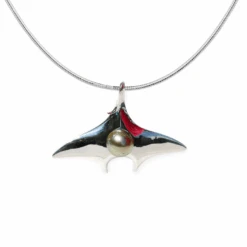 Collier Raie Manta En Argent Sterling Et Perle De Tahiti 9mm